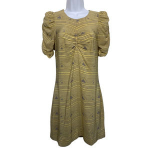 NWT Vena Cava Women 0 Yellow/Gray Striped 100% Silk Plains A-Line Dress